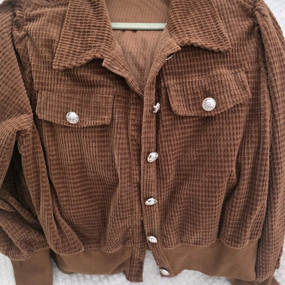 Brown Corduroy Button-Front Jean Jacket